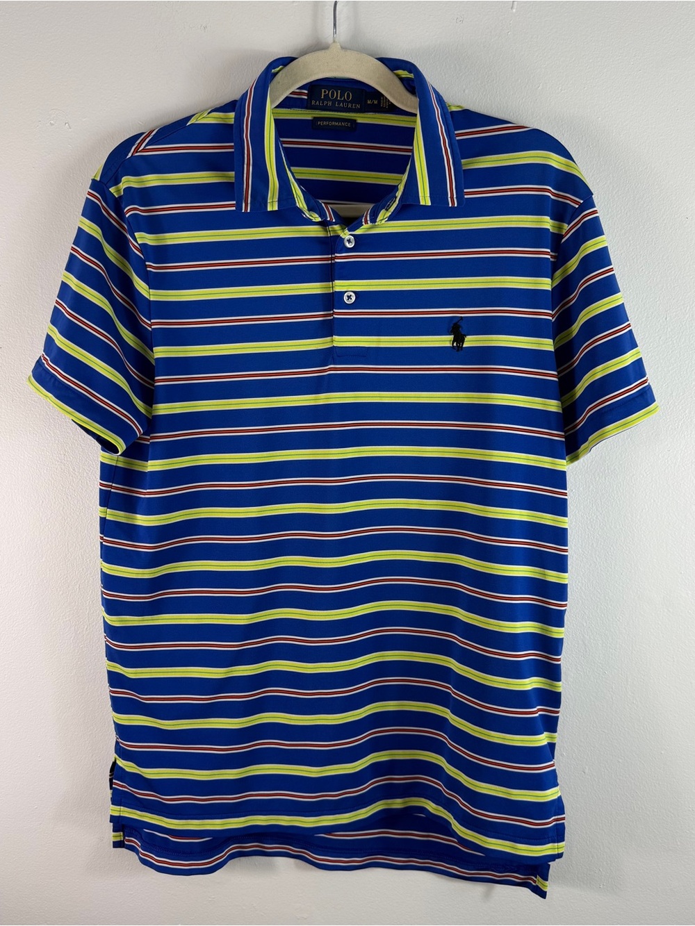 Polo Ralph Lauren Performance Men's Blue Striped Polo Shirt Size M Stretch Golf